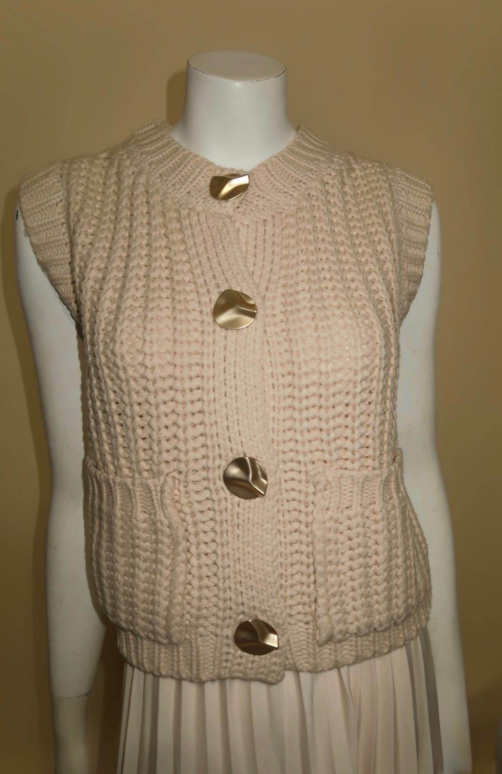 Chunky Knit Button - Vest Sweater