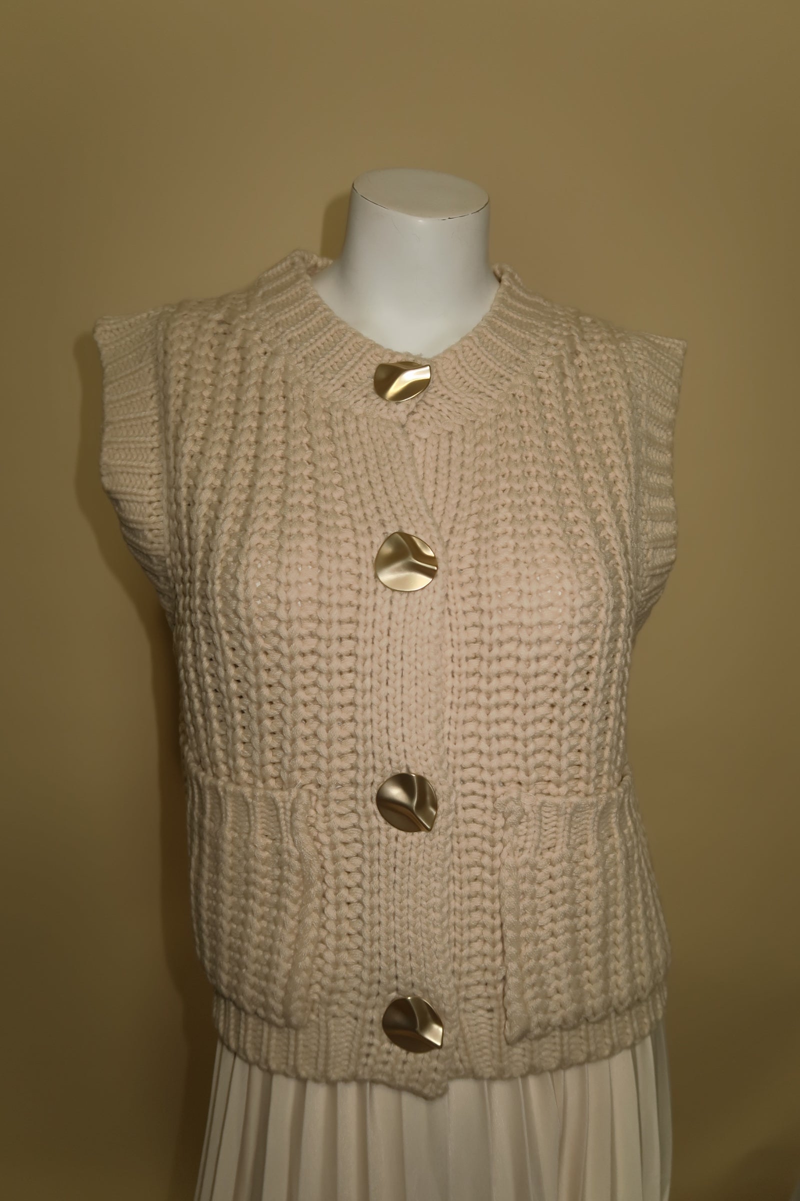 Chunky Knit Button - Vest Sweater