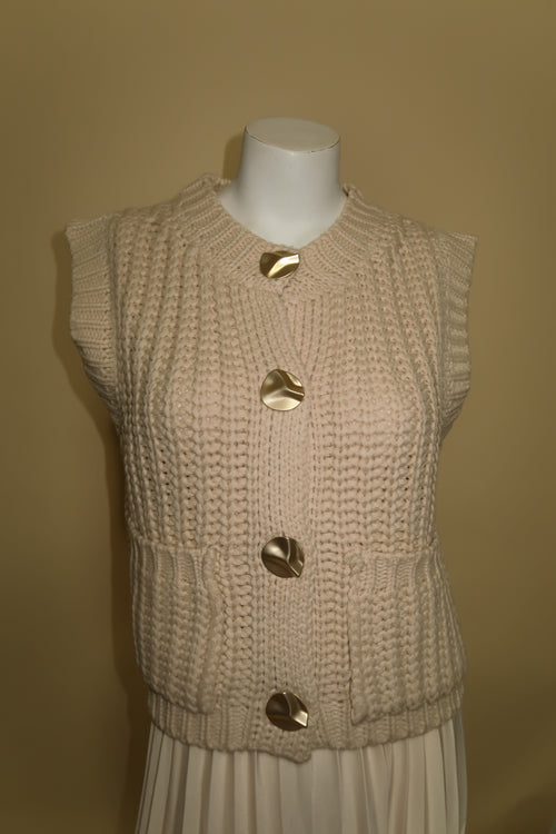 Chunky Knit Button - Vest Sweater
