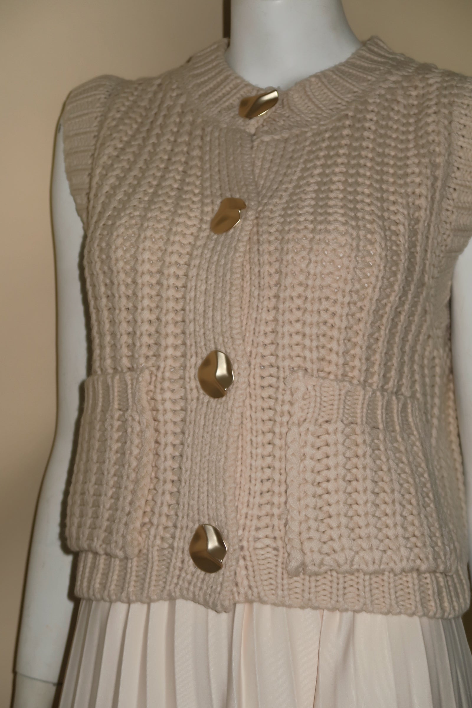 Chunky Knit Button - Vest Sweater